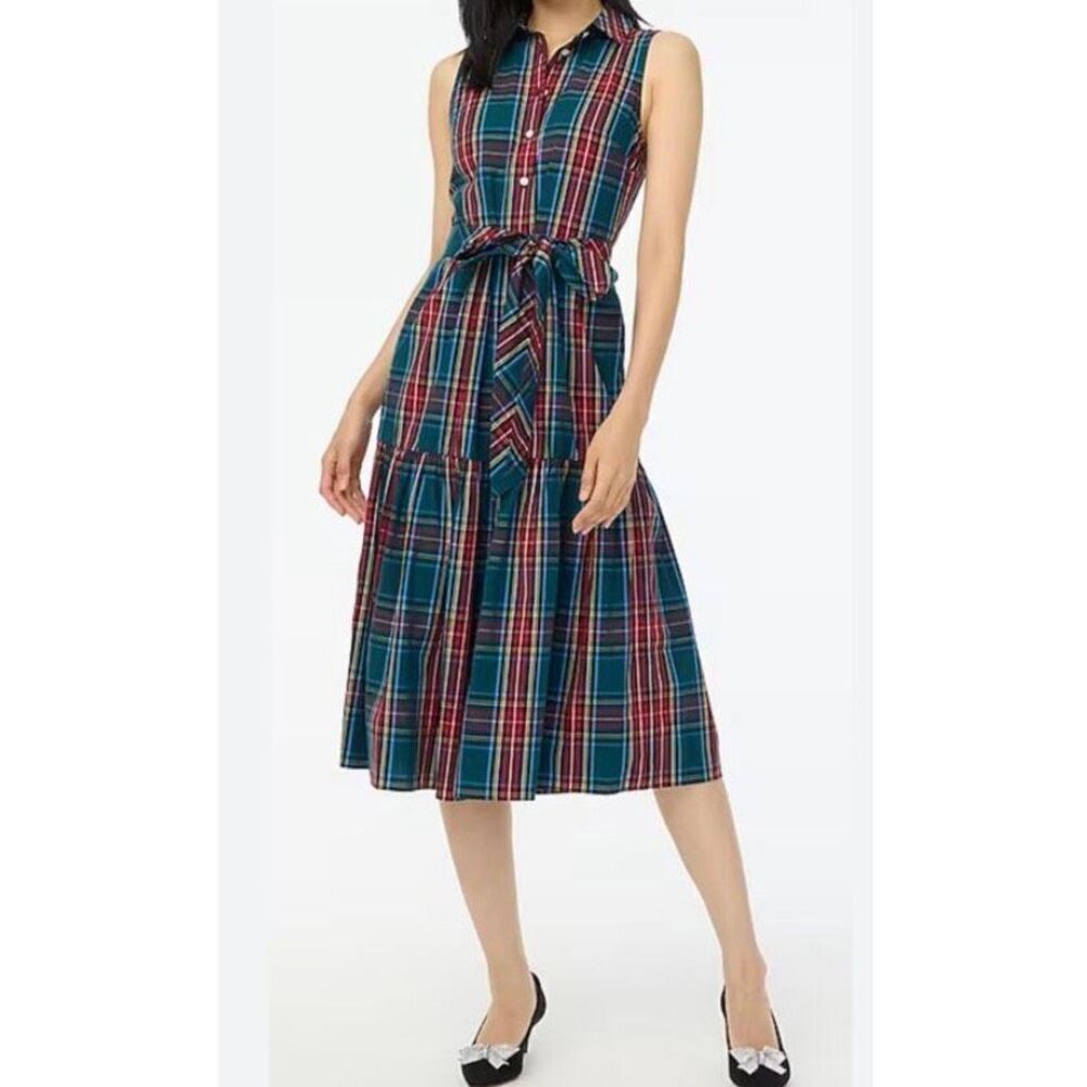 J. Crew Sleeveless Plaid Tartan Shirtdress Warm Spruce Multi Size 12